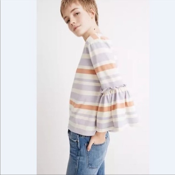 Madewell Ruffle-Sleeve Top in Fairhaven Stripe - Picture 2 of 10